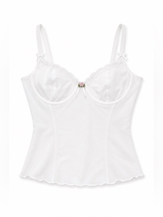 Tops - White Lace-Trim Longline Bra Top